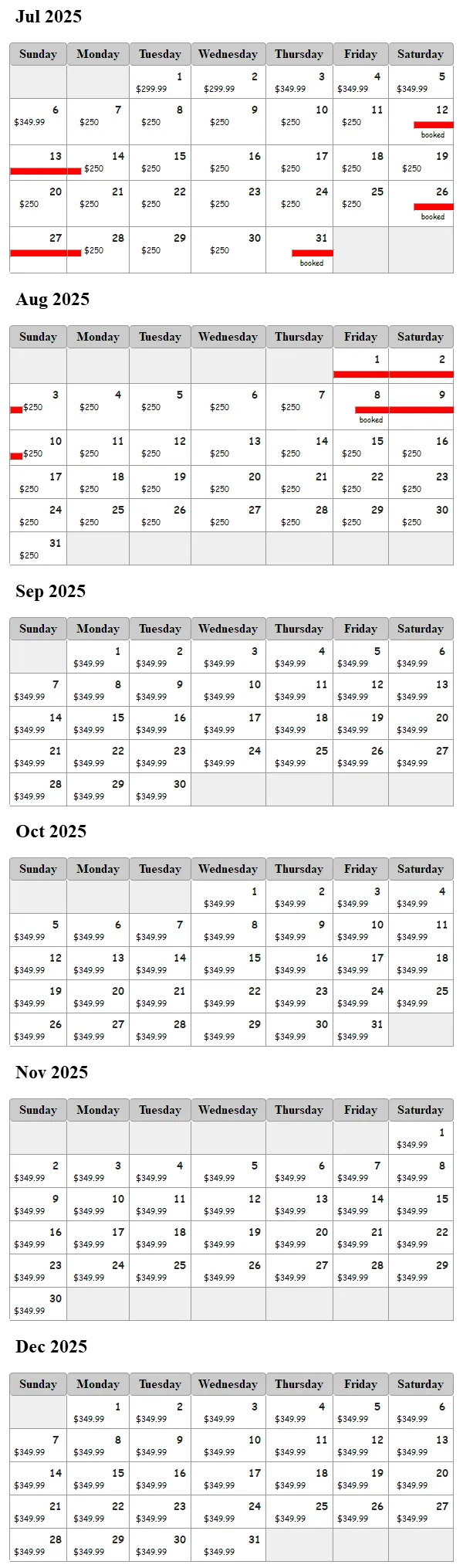 Hooked On Toledo availability calendar