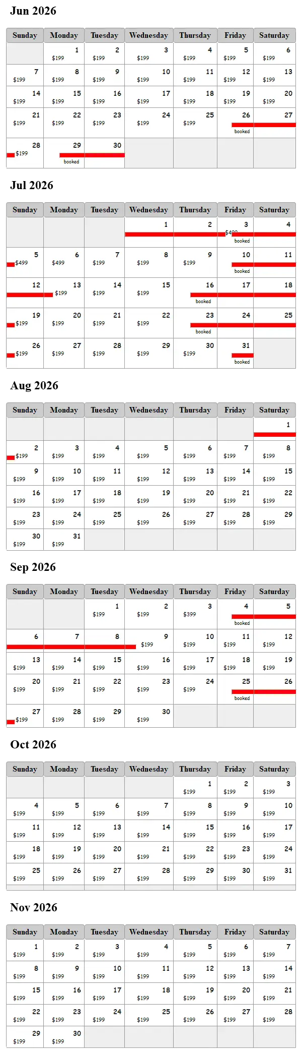 Hooked On Toledo availability calendar