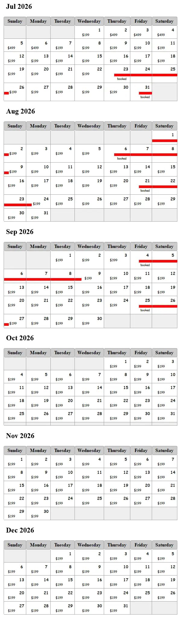 Hooked On Toledo availability calendar